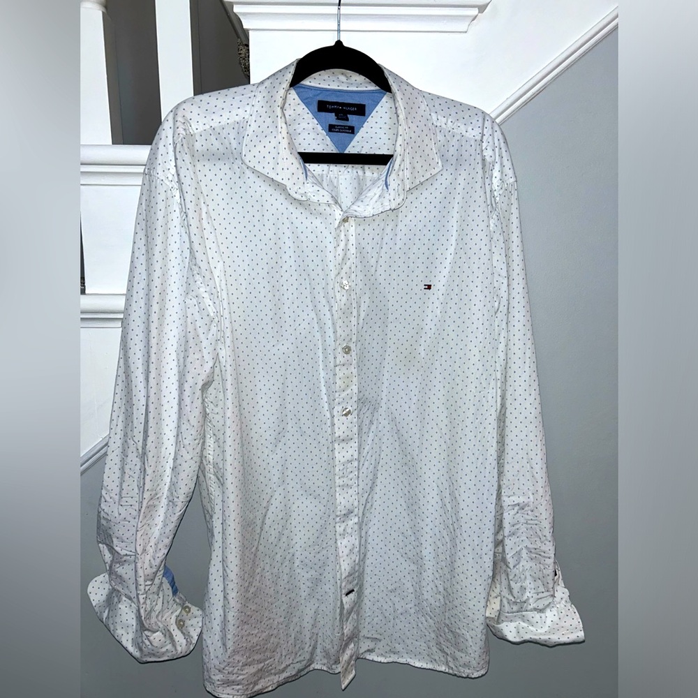 Tommy Blue + White Button Down Dress Shirt